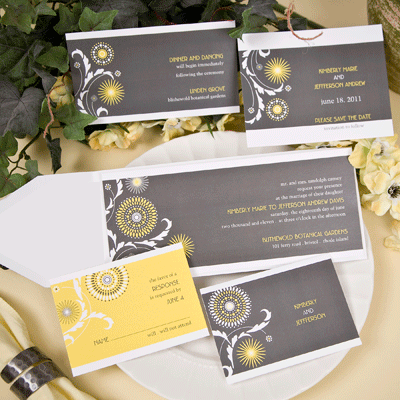 Grey Bridesmaid Dress Modern Yellow Wedding Invitations